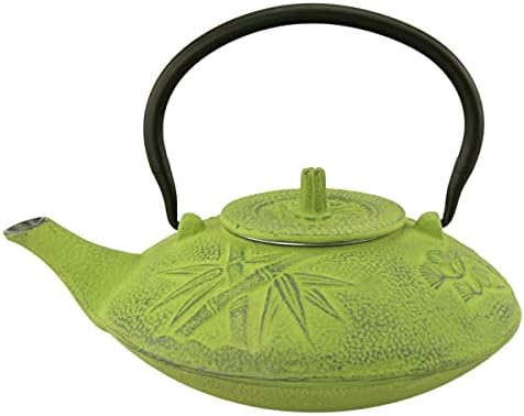 Creative Home Kyusu 38 Oz. Cast Iron Tea Pot with Removable Stainless Steel Infuser Basket Strainer, Green by CreativeHome