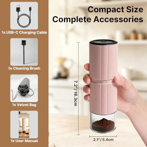 Portable Electric Coffee Grinder, 30+ Settings, 7-Blade Conical Burr, White - Image 2