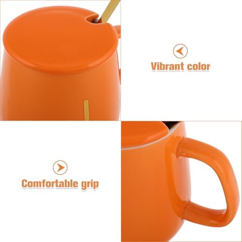 Ipetboom Electric Ceramic Coffee Mug Warmer Set with Auto Shut-Off USB Heating Plate, Office Desk Beverage Heater for Tea and Milk, Portable Orange Insulated Cup Set - Image 3