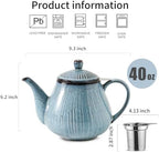 HVH 40 oz Porcelain Teapot with Stainless Steel Infuser, Ceramic Tea pot with Infuser for Loose Tea, Enough For 6 Cups, Striped Series (Wabi sabi) - Image 4