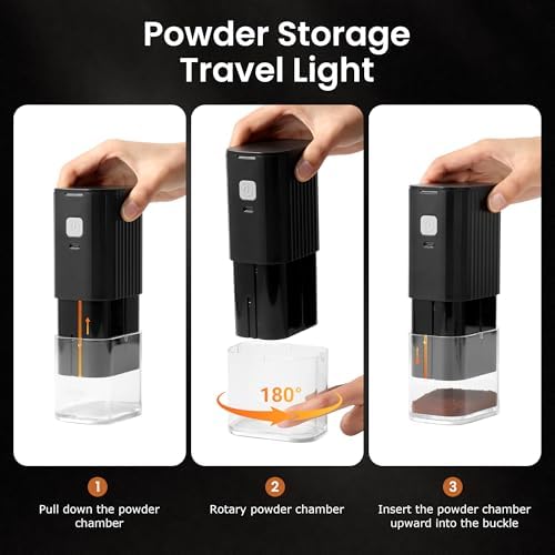 VEVOK CHEF Portable Electric Coffee Grinder,Adjustable Stainless Steel Burr Coffee Bean Mill,One-Button Grinder with USB Rechargeable,Auto‑Stop for Espresso to French Press,for Outdoor Use(Black) - Image 3