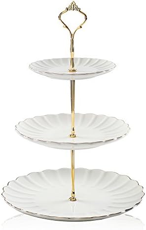 Sweejar 3 Tier Ceramic Cake Stand Wedding, Dessert Cupcake Stand for Tea Party Serving Platter (White) by Sweejarco1949