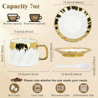 Coffee Cups with Saucers Set of 6, 6.8 oz (200 ml) Ceramic Coffee Cup Set with Gold Handles, Ribbed Brushstroke Design, 6 Cups, 6 Saucers and 6 Spoons, Elegant Coffee Set for Espresso, Cappuccino, Tea - Image 2