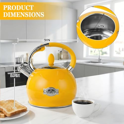 SUSTEAS Whistling Tea Kettle, 2.7QT Food-Grade Steel Teapot, YELLOW - Image 6