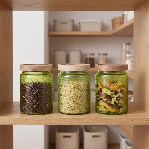 Ipetboom 3pcs Glass Food Storage Jars with Wooden Lids, Coffee Canister - Image 5
