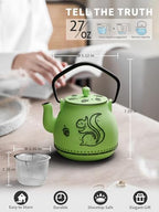 Toptier Teapot with Removable Infuser, Cast Iron Tea Kettle Stovetop Safe, Squirrel Design Tea Pot Coated with Enameled Interior for 32 Ounce (950 ml), Bright Green - Image 4