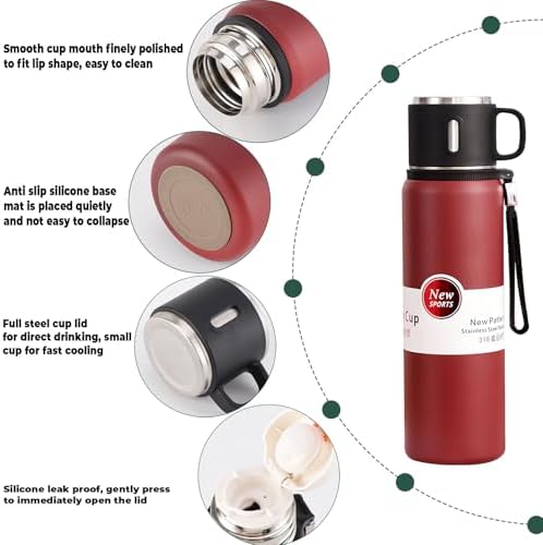 1000ml Double wall vacuum Leakproof stainless steel wide mouth insulated water bottle,tea tumbler with tea strainer infuser basket,cup and lid; travel coffee thermoses hot drinks,cold thermal flask - Image 2