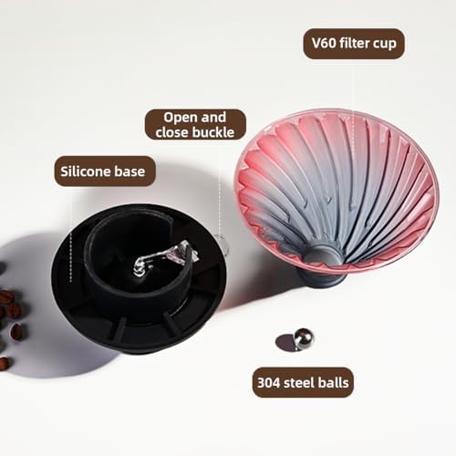 1PC Pour Over Coffee Maker Set, Portable Coffee Pot Filter- Include 500ml/16oz Borosilicate Glass Coffee Sharing Pot, Silicone Filter Cup Funnel, 100pcs Paper Filter for Coffee Shop (Rose Red) - Image 4