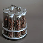 MADBALL 8 Single Dose Espresso Bean Cellars With Rotatable Display Rack And Funnel Set, Coffee Beans Storage Glass Tube Vial Vault with One-Way Exhaust Valve by Unknown