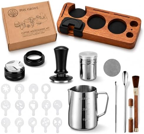 28-Piece 51mm Espresso Accessories Kit with Wood Tamping Station by PHXGrove
