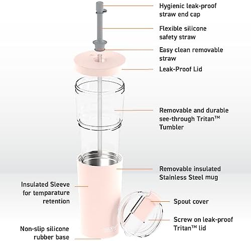 asobu ClearInsulation Straw Tumbler Marina a Tritan 28 oz Tumbler with 17 Oz Stainless Steel Insulated Sleeve for Hot Drinks, Flexi Straw Spill Proof Lid and a Flip Open Lid (Pink) - Image 5