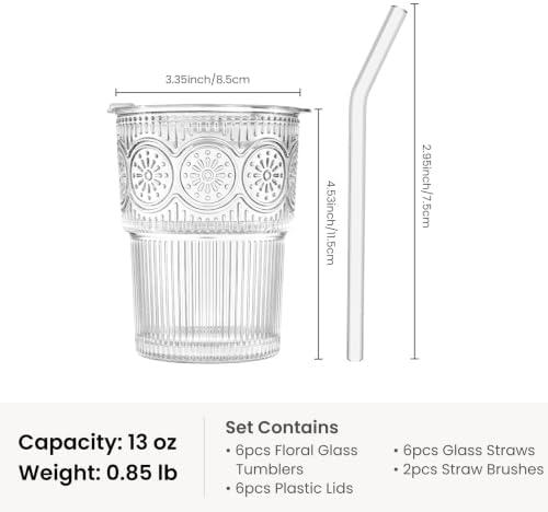 INSETLAN Iced Coffee Cups with Lids and Straws, 13 oz Glass Tumbler - Image 3