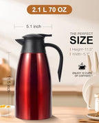 70 Oz Thermal Coffee Carafe for keeping hot, 2 PCS Airpot dispenser, Insulated Stainless Steel Vacuum Thermal Pot for Coffee, Hot Water,Keep Hot 12 Hours (black+red) - Image 7