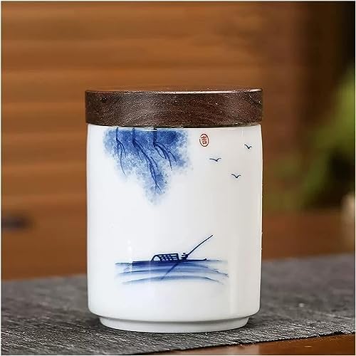 Tea Canister, Tea Caddy Portable Travel Tea Caddy Moisture-Proof Coffee Bean Tin with Wooden Lid Food Storage Jar for Coffee/Sugar/Loose Tea Leaf(A) - Image 4