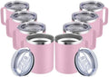 MEWAY 12oz Coffee Mug With Handle and Sliding Lid,Stainless Steel Travel Tumbler Cup with Handle,Double Wall Vacuum Insulated Camping Cup for Hot & Cold Drinks Tea (Pink,Set of 8) by MEWAY