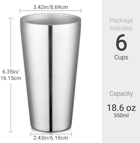 Beasea Stainless Steel Cups 19 oz, 6 Pack Large 18.6oz 550ml Stainless Steel Water Drinking Tumbler Stackable Double Wall Insulated Metal Pint Glasses Tin Cups for Home Party Camping - Image 2