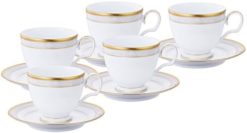 Noritake F91988/4335 Fine-Porcelain Cup & Saucer Set, 8.8 fl oz (250 cc), Hampshire Gold, 5 Guest by Noritake