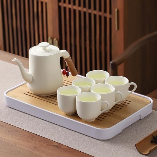 Modern Cream-style Tea Set, 1 Pot& 6 Cups with Tea Tray, Pure and Serene, Exquisite Packaging, Perfect for Mother's Day, Birthdays, and Christmas (Swan Model) - Image 2