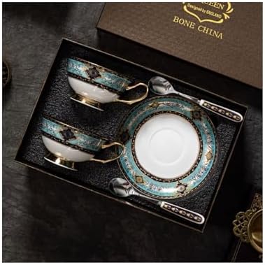 YUDIZWS Bone China Tea Cup Set with Gold Spoon And Gift Box, Tea Coffee Cups and Saucers Set of 1 Porcelain Tea Cup Coffee Mug for Home Kitchen Wedding Women's Tea Party,6pcs by YUDIZWS