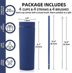 Volhoply 20oz Plastic Skinny Tumblers Bulk 4 Pack,Double Wall Tumbler with Lid and Straw,Reusable Travel Iced Coffee Mug,BPA Free Matte Acrylic Water Cups With Straw for Party,DIY Gifts(Navy, 4 Set) - Image 3