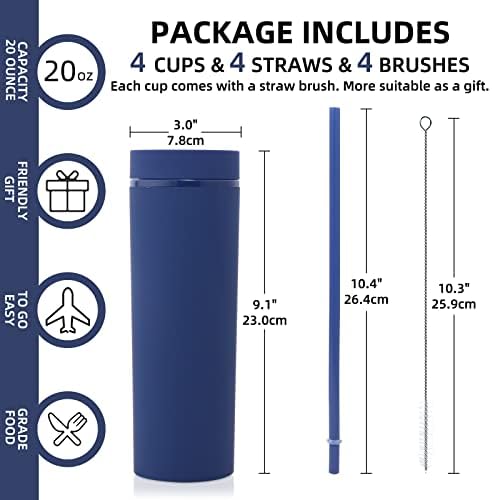 Volhoply 20oz Tumbler with Lid and Straw 8 Pack,Double Wall Plastic Skinny Tumblers Bulk,Reusable Travel Cute Coffee Mug,BPA Free Matte Acrylic Water Cups With Straw for Party,DIY Gifts(Navy, 8 Set) - Image 3