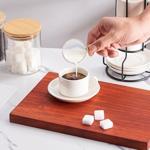 8 OZ Stackable Cappuccino Cups with Saucers and Metal Stand Set of 4 - Image 4