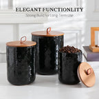 Ceramic Canisters Set, Black, Set of 3, Embossed Pattern - Image 5