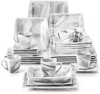 MALACASA Dinnerware Sets, 30 Piece Porcelain Plates and Bowls Sets for 6, Square Dish Set with Dinner Plates Set, Cup and Saucer, Modern Dishware Dishes Microwave Safe, Marble Grey, Series Blance by MALACASA