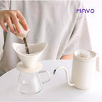 Pour Over Coffee Maker Set, 12 in 1 Set Box, Manual Coffee Grinder, Ceramic Pour Over Coffee Dripper with Tray, Pour Over Kettle, Glass Servers, Paper Filter, Coffee Cup, White - Image 5