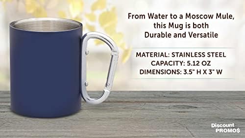 DISCOUNT PROMOS Stainless Steel Mugs with Carabiner Handle 10 oz. Set of 10, Bulk Pack - Perfect for Coffee, Soda, Other Hot & Cold Beverages - Navy Blue - Image 4