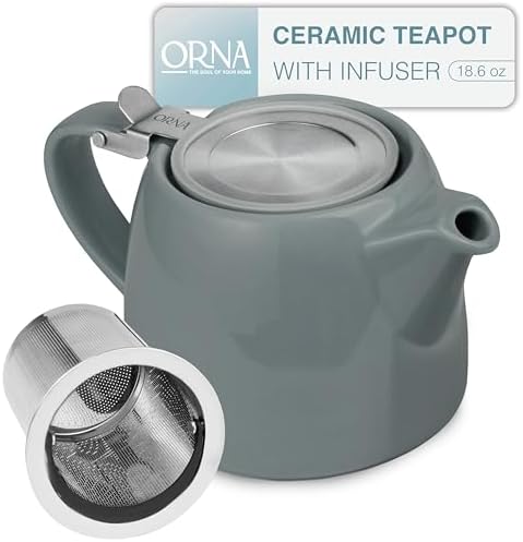 ORNA Ceramic Teapot with Tea Infuser – Small Tea Pot for Loose Leaf Tea – 550ml / 18.6 Oz Porcelain Non-Stove Teapot for 2 Cups with Tea Strainer (Grey) by Unknown