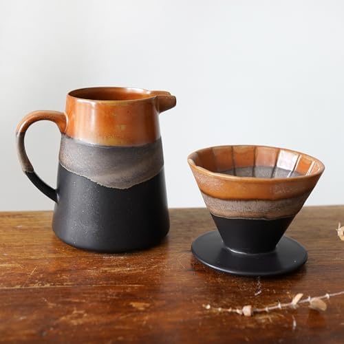 Handmade Ceramic Pour Over Coffee Dripper Set, Black - Image 5