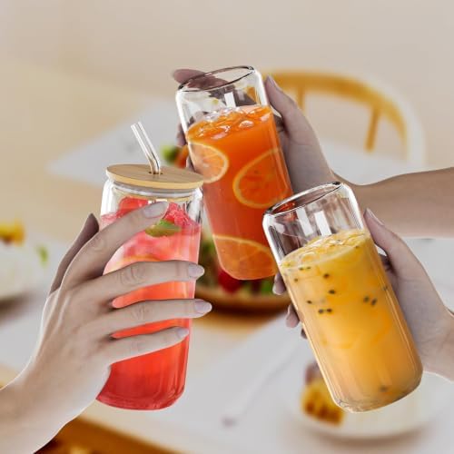 12Pcs Glass Cups with Bamboo Lids and Straws, 20oz Can Shaped Glass Tumbler - Image 3