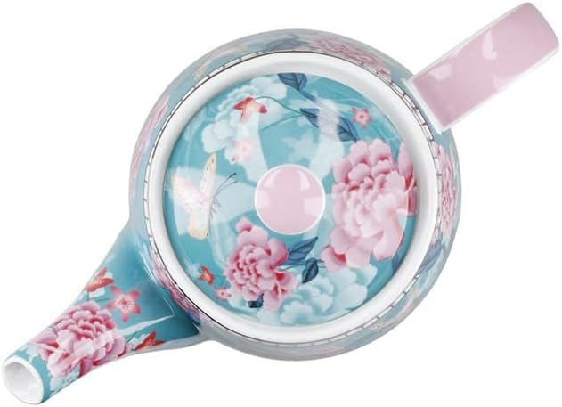London Pottery Classic Ceramic Bell -shaped Teapot, 1 Litre (33.8 Fl oz), Teal Floral, Vintage Flowers and Butterfly Patterns, Stainless Steel Tea Infuser, English Style Tea Pot for Afternoon Tea - Image 6