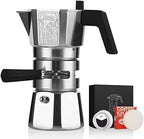 Bincoo 120ML/2 Cup Stovetop Espresso Maker Double Valve Moka Pot with Thermostat Extractor,Italian Espresso Moka Pot with Powder Dispenser and Filter Paper for Home,Silver by Bincoo
