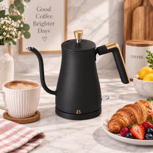 Beautiful Electric Gooseneck Kettle, 1 Liter, 1200W, Stainless Steel Interior, Fast Boil, Precision Pour Spout, Auto Shut-Off & Boil-Dry Protection (Black) - Image 2
