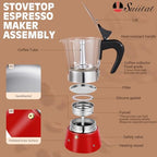 9 Cup 450ml Glass Moka Pot, Stovetop Espresso Maker, Red - Image 2