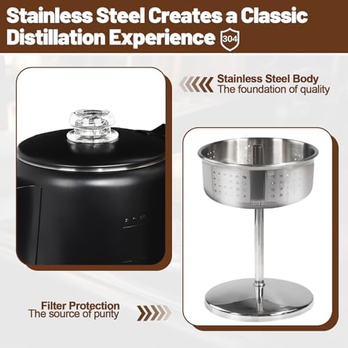 6 Cup Percolator 304 Stainless Steel Coffee Pot Coffee Maker Coffee Machine with Solid Wood Handle Transparent Knob Stovetop Greca Mocha for Induction Home and Camping 1000ml 33.8oz Black - Image 5