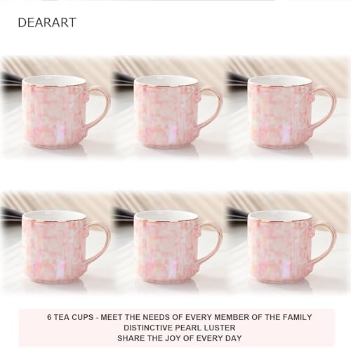 DEARART Luxury Ceramic Tea Set, 1 Teapot & 6 Cups & Serving Tray & Cup Shelf, Handle Porcelain Coffee Tea Service Set, Elegant Pink Tea Cup Set for Home Kitchen, Afternoon Tea etc - Image 3