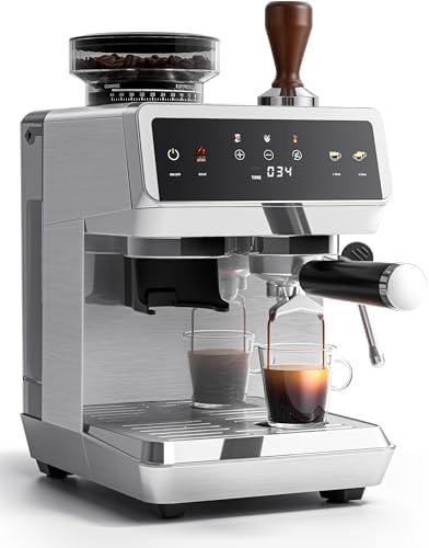 AMZCHEF Espresso Machine with Grinder, All-in-One Coffee Maker with Milk Frother, PID Temperature Control, Cold Brew Mode, Stainless Steel Espresso Maker for Latte, Cappuccino and Iced Coffee by AMZCHEF