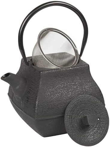 Creative Home Textured Japanese Tetsubin Cast Iron Teapot with Stainless Steel Infuser, 47 oz, Ergonomic Handle for Isolation of Tea Residue, Stovetop Safe by CreativeHome