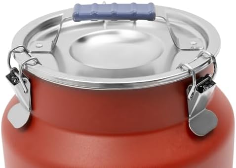 12L/3.17Gal Stainless Steel Airtight Canister Red Round Food Storage Canisters with Airtight Lid&Locking Clamp Rice Cereal Grain Canisters Container Bucket for Rice Milk Jug Coffee Bean Storage - Image 6