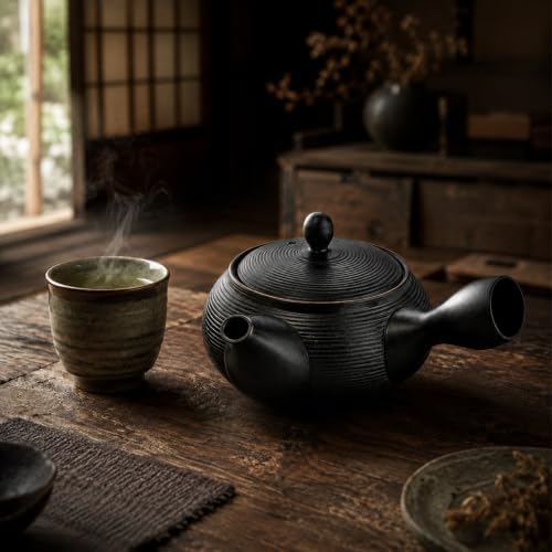Tokoname-Yaki Kyusu Teapot, Black, 13.2 fl oz, Fine Mesh - Image 7
