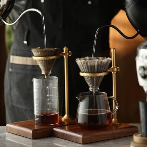 Generic Coffee Dripper Stand with Wooden Base Minimalist Pour over Coffee Station with Adjustable Bracket Dripper Holder for Baristas, Style B Gold - Image 2