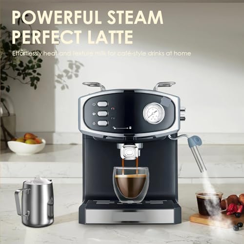 20 Bar Espresso Machine for Home, Professional Compact Espresso Maker with Milk Frother Steam Wand, Pressure Gauge & 54oz Large Water Tank, Low Noise Fast Brewing for Cappuccino, Latte Flat Black - Image 4