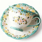 8oz Bone China Tea Cup and Saucer Set, Azure Bloomfield by Unknown
