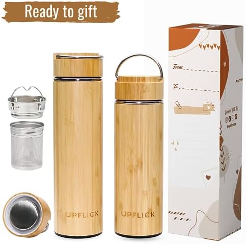 Bamboo Tea Tumbler Set of 2 Insulated Water Bottles 15oz & 17oz with Infuser Travel Set for Loose Leaves, Birthday Gift for Womens, Christmas Gift - Image 6