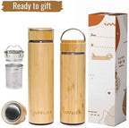 Bamboo Tea Tumbler Set of 2 Insulated Water Bottles 15oz & 17oz with Infuser Travel Set for Loose Leaves, Birthday Gift for Womens, Christmas Gift - Image 6