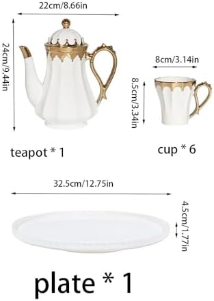Elegant White and Gold Ceramic Tea Set with Teapot, 6 Cups, and Serving Tray (Po Guang Bai) - Image 6