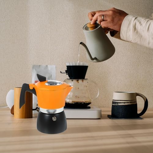 VICASKY Mocha Coffee Maker Espresso Coffee Pot 150ml Black and Orange Metal Stovetop Italian Octagonal Coffee Pot Household Hand Brewing for Home and Camping - Image 6